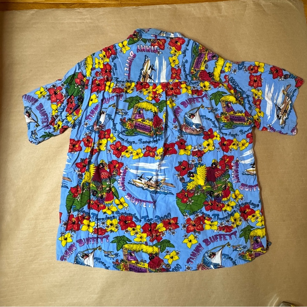 Vintage Jimmy Buffett Shirt Mens XL Blue‎ Tour 2000 Hawaiian Aloha Rayon Parrot - Picture 5 of 5